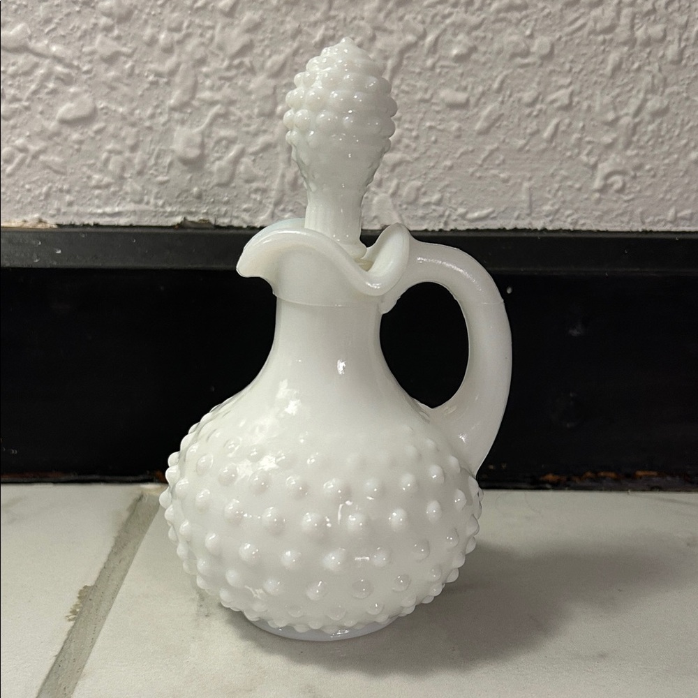 Vintage White Hobnail Milk Glass Decanter